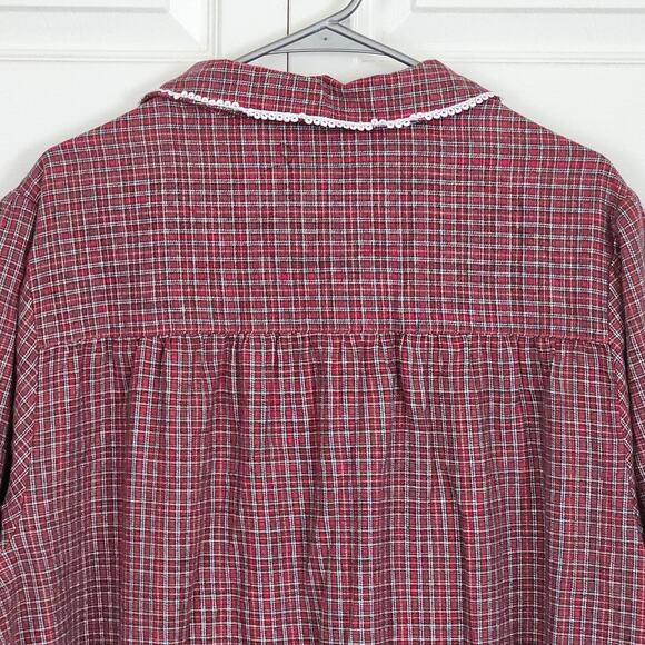 Cabernet Sleepwear Woman Flannel Nightgown 1X Pajamas Warm Red Plaid Traditional - Picture 7 of 9